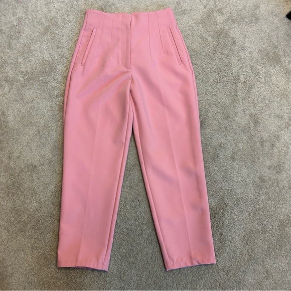 Zara pink high waisted pronounced seam dress pants ankle length Sz M NWOT classy - Picture 3 of 13